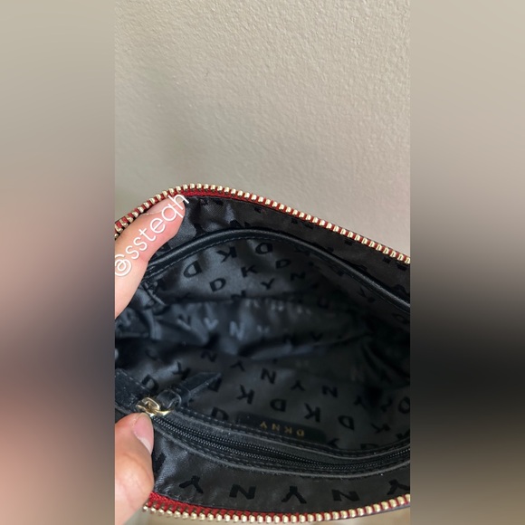 DKNY Red Leather Crossbody Bag with Silver Chain strap INCLUDES Gold Chain Strap - Picture 10 of 10